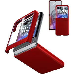 Case for Motorola Razr 2024/2025 - with Built-in Cover Screen Protector, Thin Hard Matte Polycarbonate Cover Phone Case for Moto Razr 2024/2025 - Red+Glass