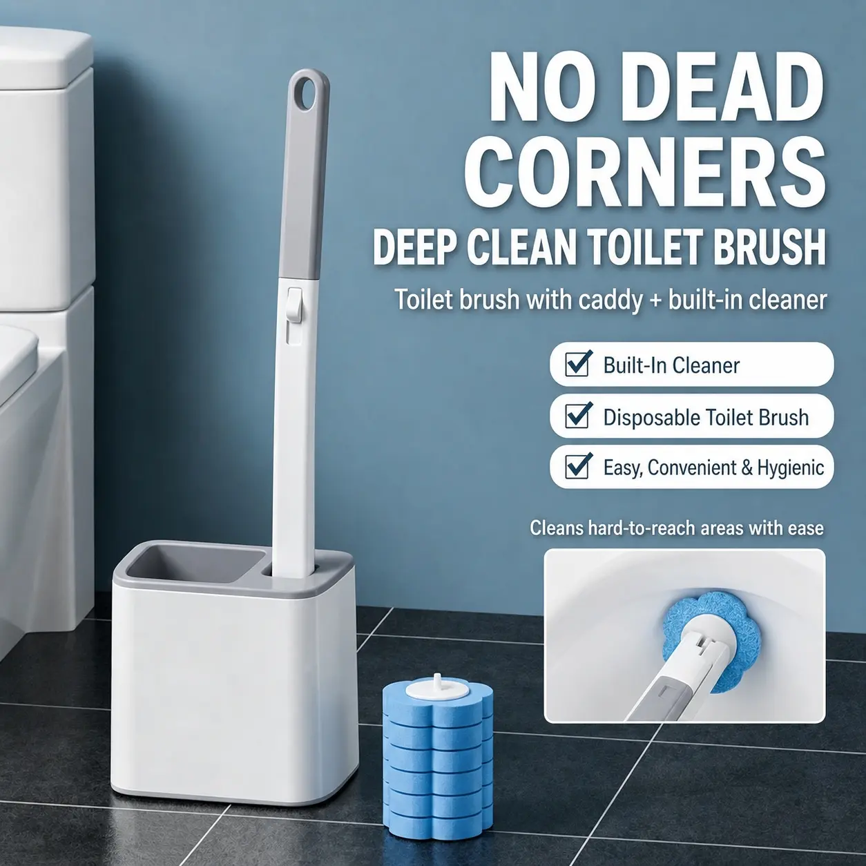 Disposable Toilet Brush, Complete Toilet Bowl Wand & Holder Set, 24PCS Cleaner Refills Included, Wall-Mount Design, Ideal for Household Bathroom Deep Cleaning