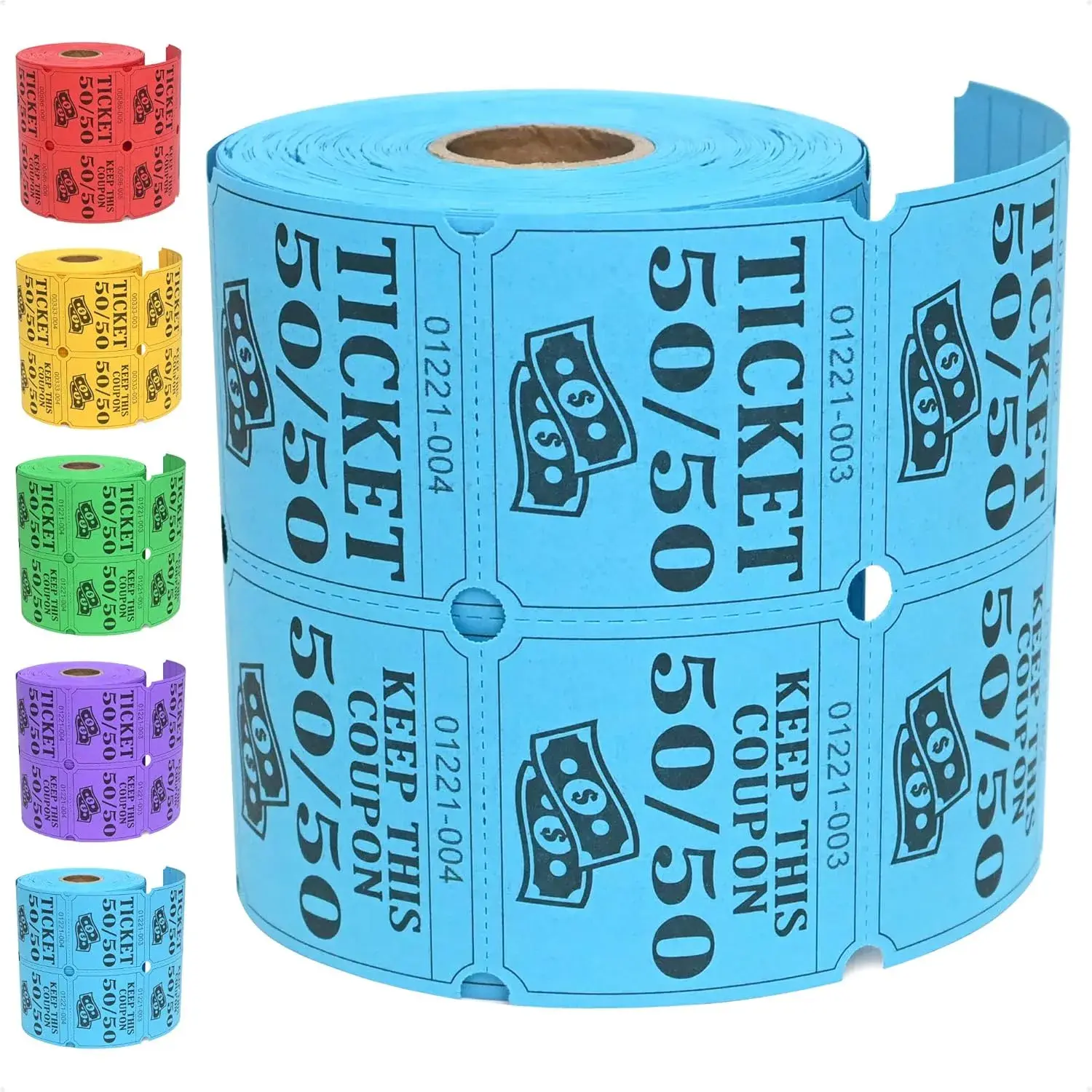 500 Double Roll Raffle Tickets, 50/50 Raffle Cards, Entry Form with Name, Address, Phone & Email for Events, Entry, Class Reward & Door Prize - 5 Color Selection (Blue)