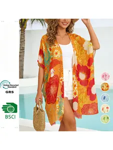 Elegant Floral Print Beach Cover Up Shawl for Women Sun Protective Lightweight Layering Piece Perfect for Bikini Outfit Resort Holiday and Daily Wear
