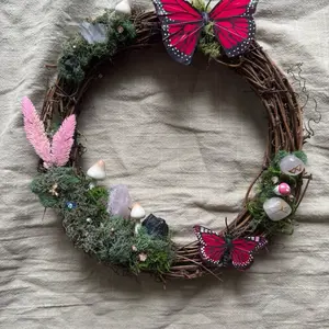 One-of-a-Kind Enchanted Butterfly & Rune Wreath with Crystals Protection & Growth Decorative Accessory