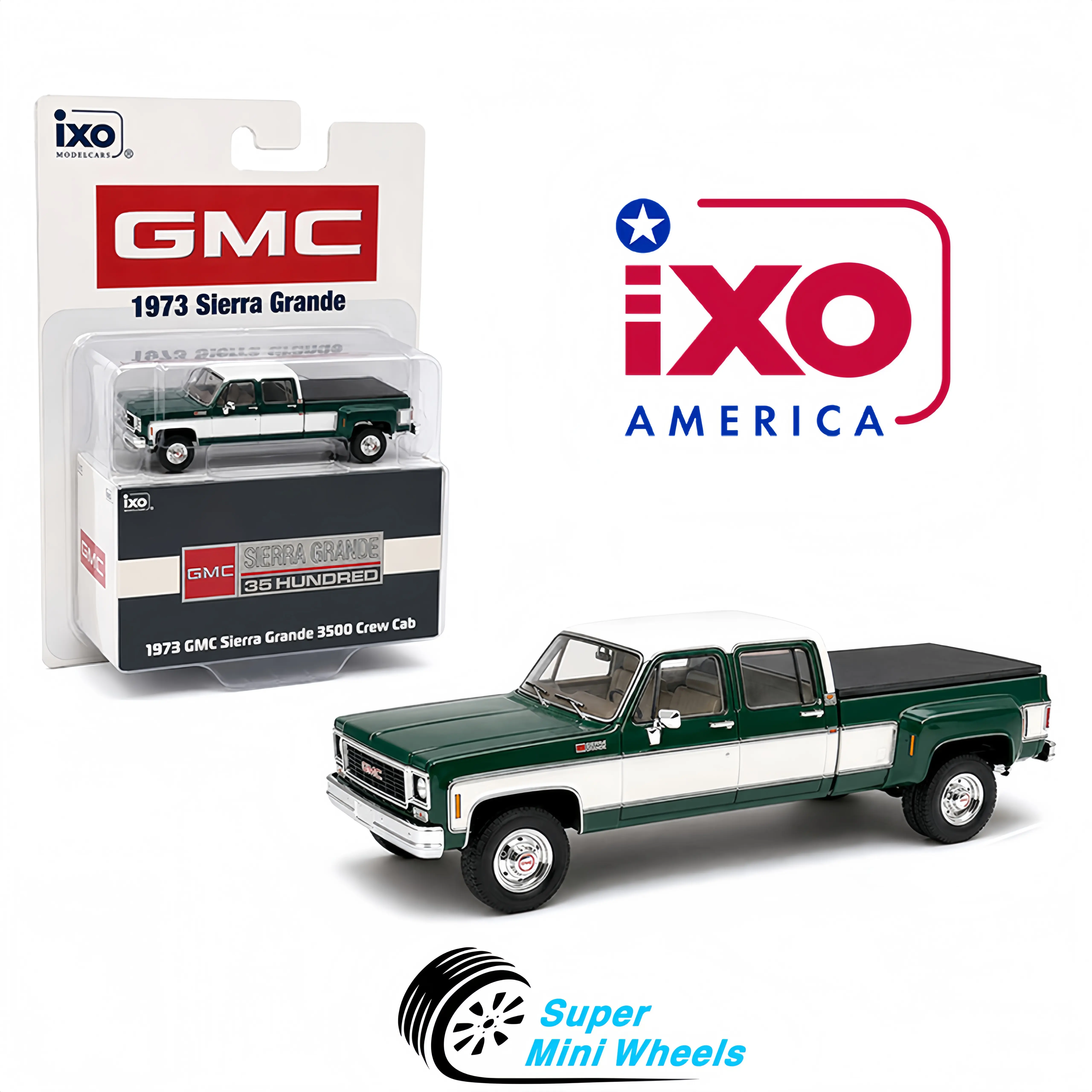 IXO Model 1:64 GMC Sierra Grande 3500 Crew Cab Dually – Green White
