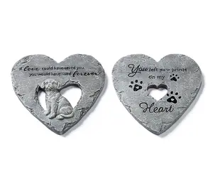 Glitzhome 10"D S/2 Cement Heart Shaped Paw Prints Stepping Sto