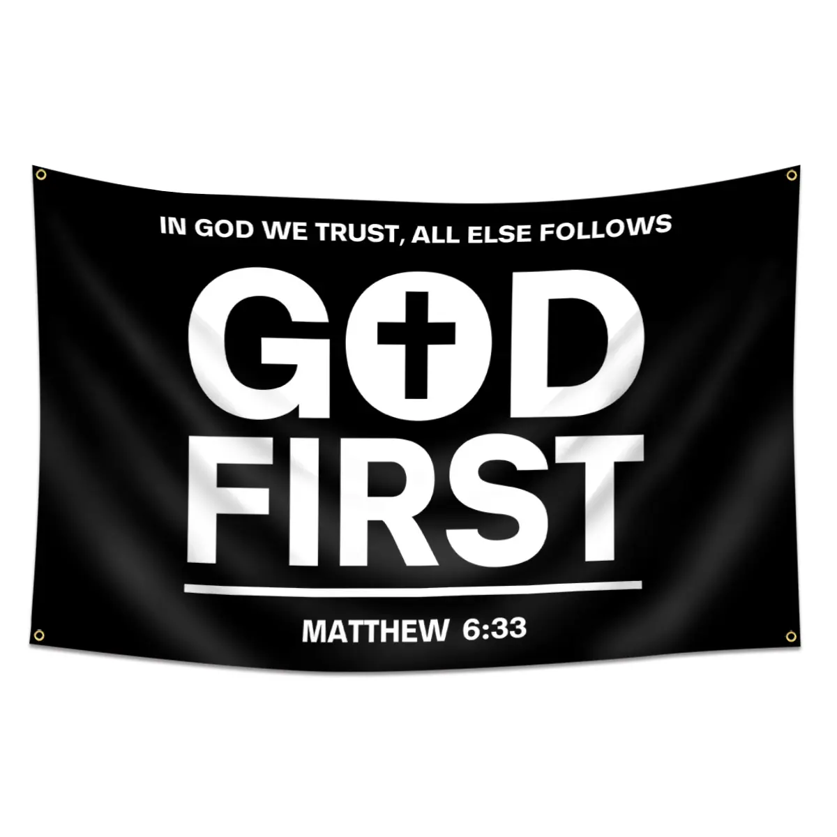 GOD FIRST Flag 150x90cm Single Sided Flag with 4 Brass Grommets - Jesus Christ American Polyester Flags for Outside or Inside, Jesus Bedroom Wall Decor, Christmas Banner, Outdoor Balcony Yard Decor, Yard Sign Banner, Home Wall Hanging