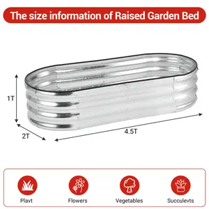 [FLASH SALE] Garvee 4.5×2×1ft Silver Raised Garden Bed - Galvanized Metal, Anti-Rust, Open Base, Rubber Edge, Easy Assembly, Outdoor Use