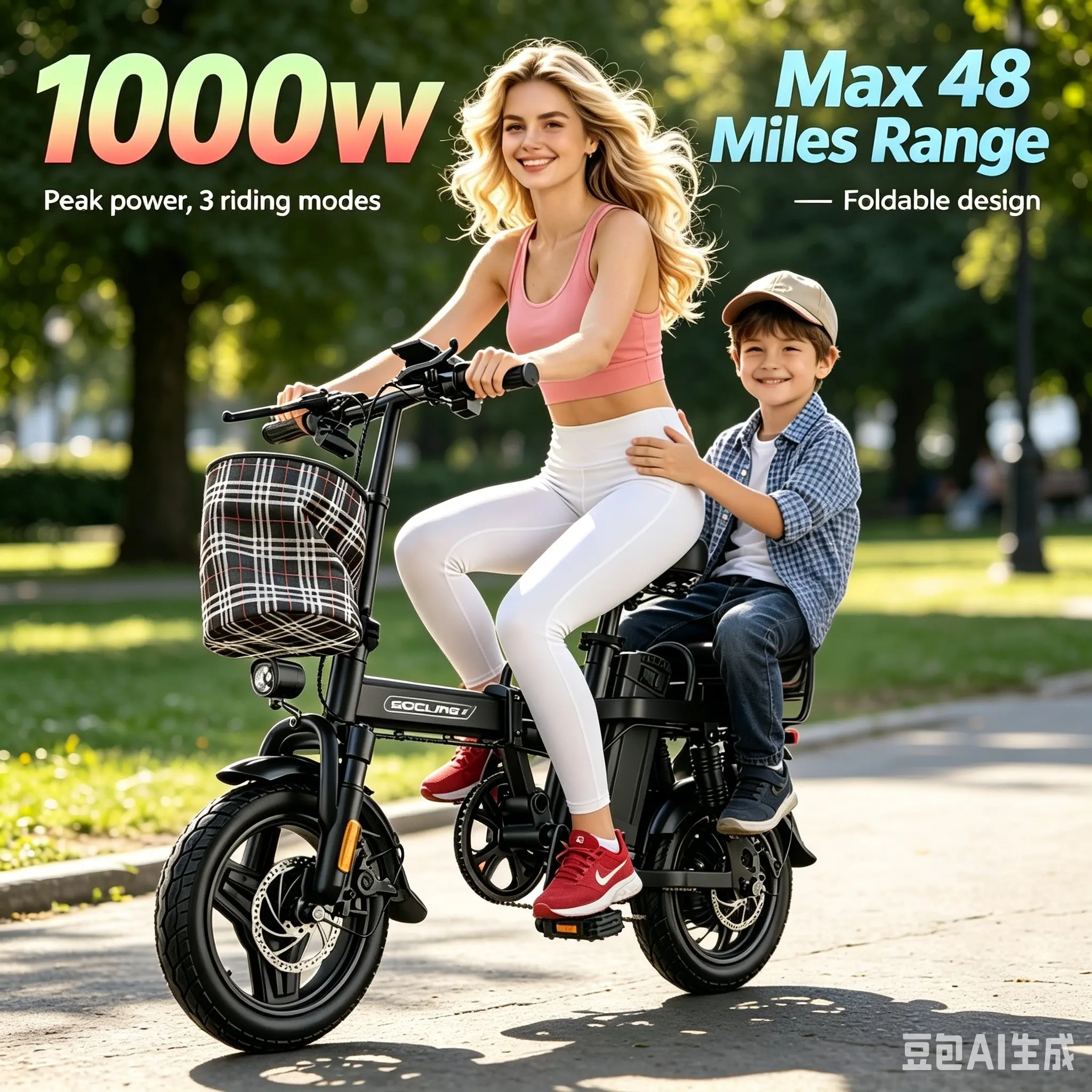 On Sale#Compact 14" SOCLING Z1 Folding Commuter E-Bike Fold Into Car Trunk 1000W Motor 15Ah Removable Lithium Battery 48 Miles Riding Range Dual Disc Brake & LED Screen