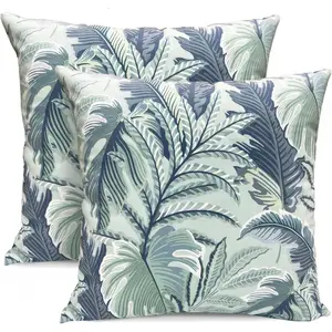 Decorative Throw Pillow Set of 2, Super Soft Blue Green Large Leaves Farmhouse Pillow Cases Outdoor Pillow Covers for Couch Sofa Bed Living Room Home Decor Cushion Covers