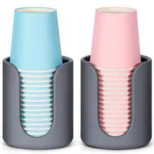 Bathroom Cup Dispenser, Silicone Mouthwash Cup Holder, 2 PCS 3 OZ Cup Dispenser, Small Disposable Paper Cup Holder for Bathroom Vanity & Kitchen Countertop, Grey (Cups Not Included)