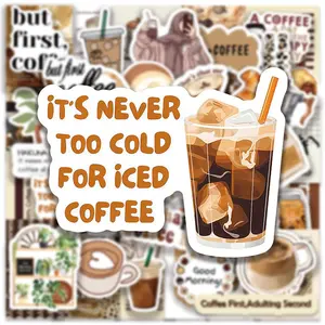 50pcs Summer Coffee Retro Stickers, Vintage Design for Coffee Cups & Notebooks, Relaxing Coffee Break Essentials, Summer Vibes, Hot Selling Coffee Lovers Accessories
