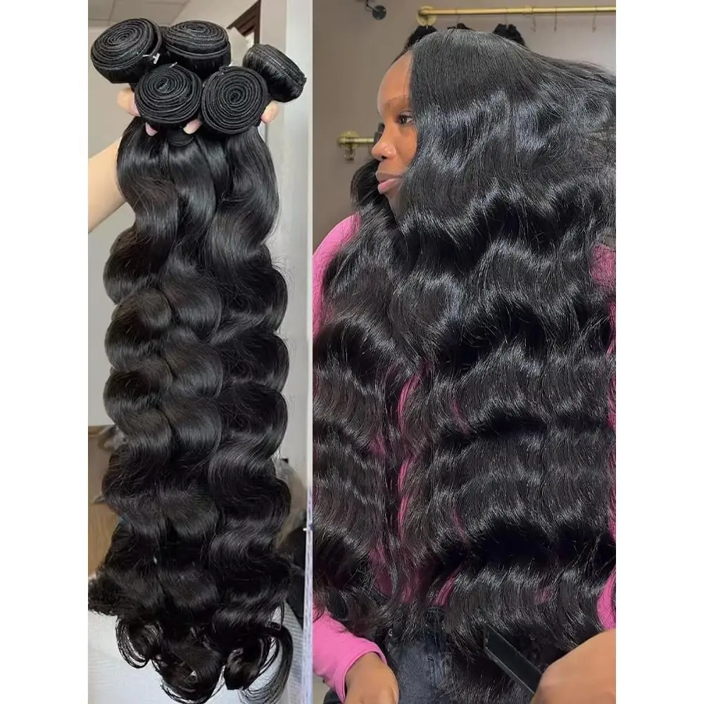 LUCKOCKOS Body Wave Human Hair Bundles 30 Inches Human Hair Unprocessed Brazilian Virgin Raw Hair Bundles Weave Extensions Natural Wavy Hair Afro Kinky Bulk