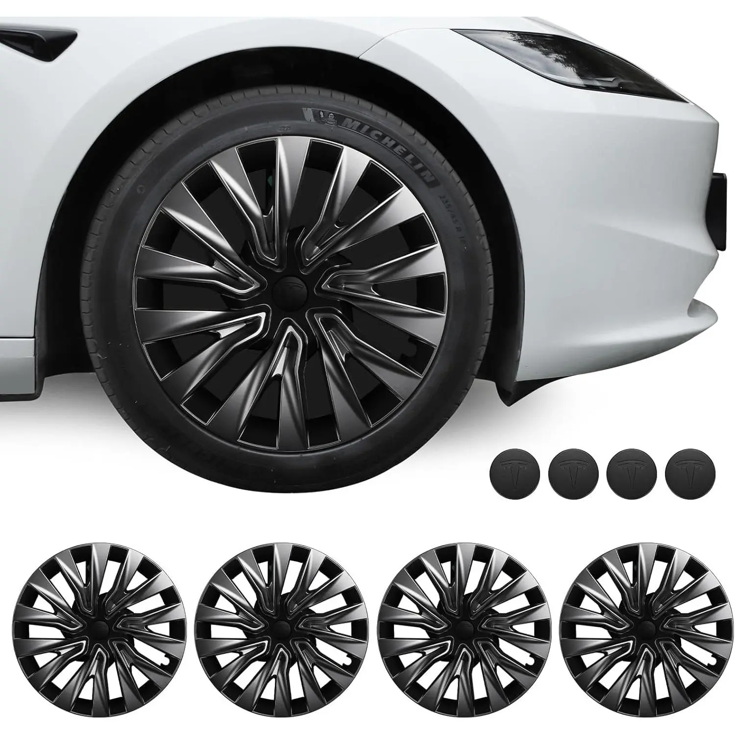 BASENOR Tesla Model 3 Nova Wheel Covers Hubcaps 18 Inch Hub Caps Rim Protectors Cover Replacement Protection for 2024 2025 2026 Model 3 Highland Silver (Set of 4)