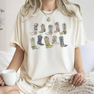 Colorful Cowboy Boots, Western, Cowgirl, Country,  Tshirt, Women's Crew Neck, Crewneck