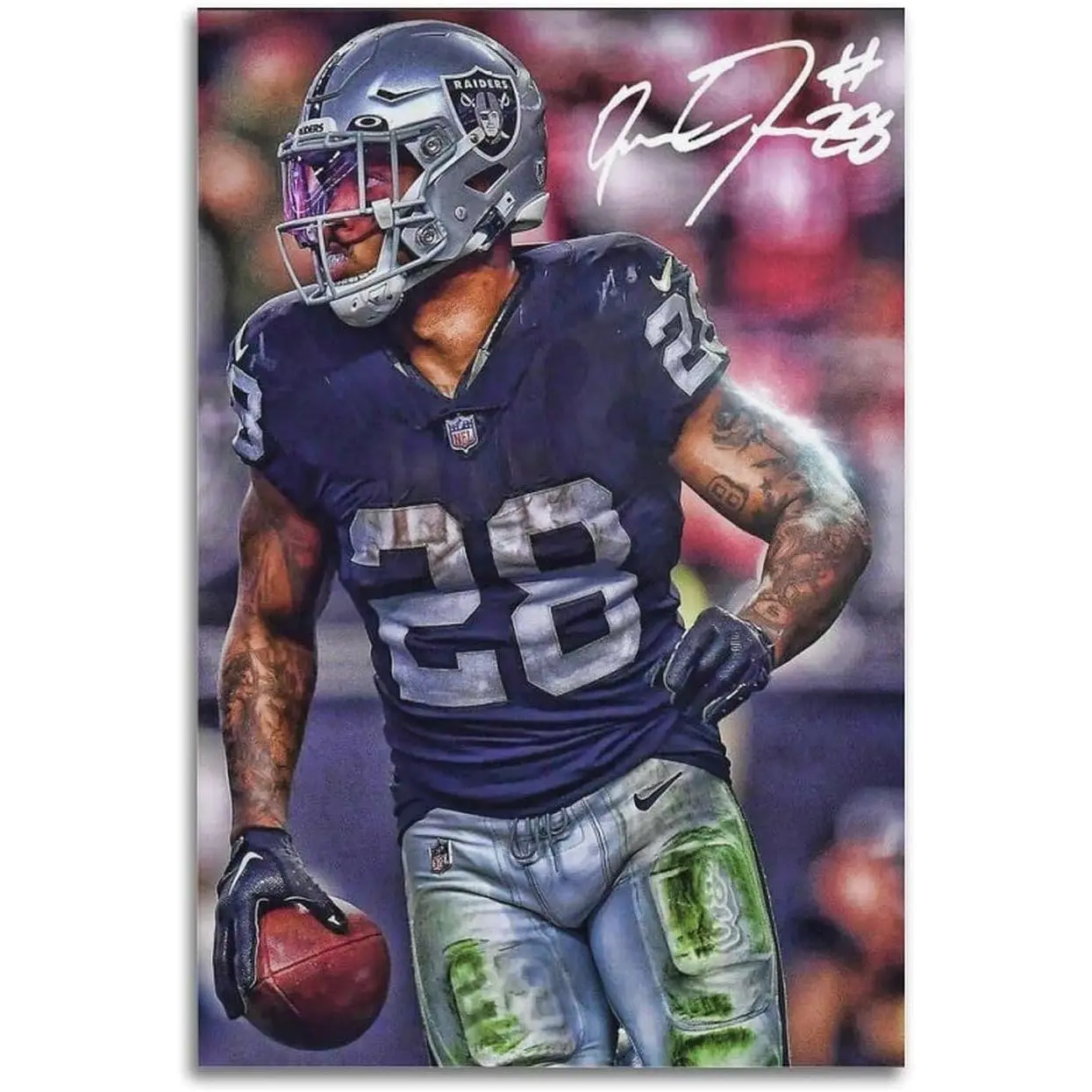 Artistic Rugby Player Josh Jacobs Wall Art Print - Handmade Frame Artwork, Interior Decor Room Home Supplies Poster for Wall Decoration, Sports