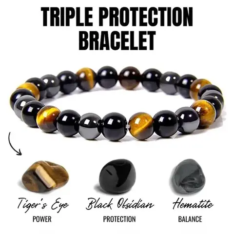 Triple Protection Bracelet, Unisex Gemstone Healing Crystal Bracelet, Crystals Bracelets, Beautiful Bracelets, Fashionable Jewelry for Women & Men, Ideal Gift for Friends, Energy Bracelet