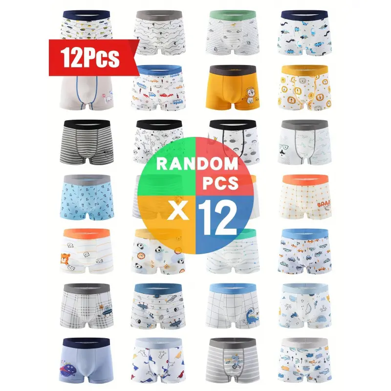 12Pcs Boys Cotton Underwear Set Class A Pure Cotton Baby Boxers For Young Medium Older Boys Underpants