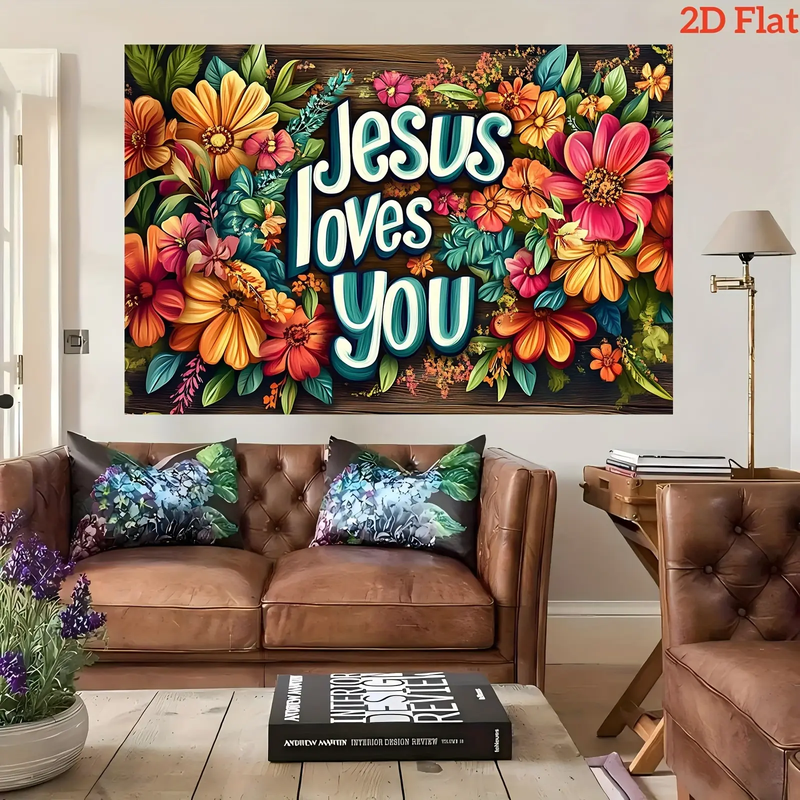 Colorful Geometric Christianity Letter Polyester "Jesus Loves You" Banner - Bold Colors, 2D Flat Multi-Functional Home & Event Decor, Ideal for Party Photo Props