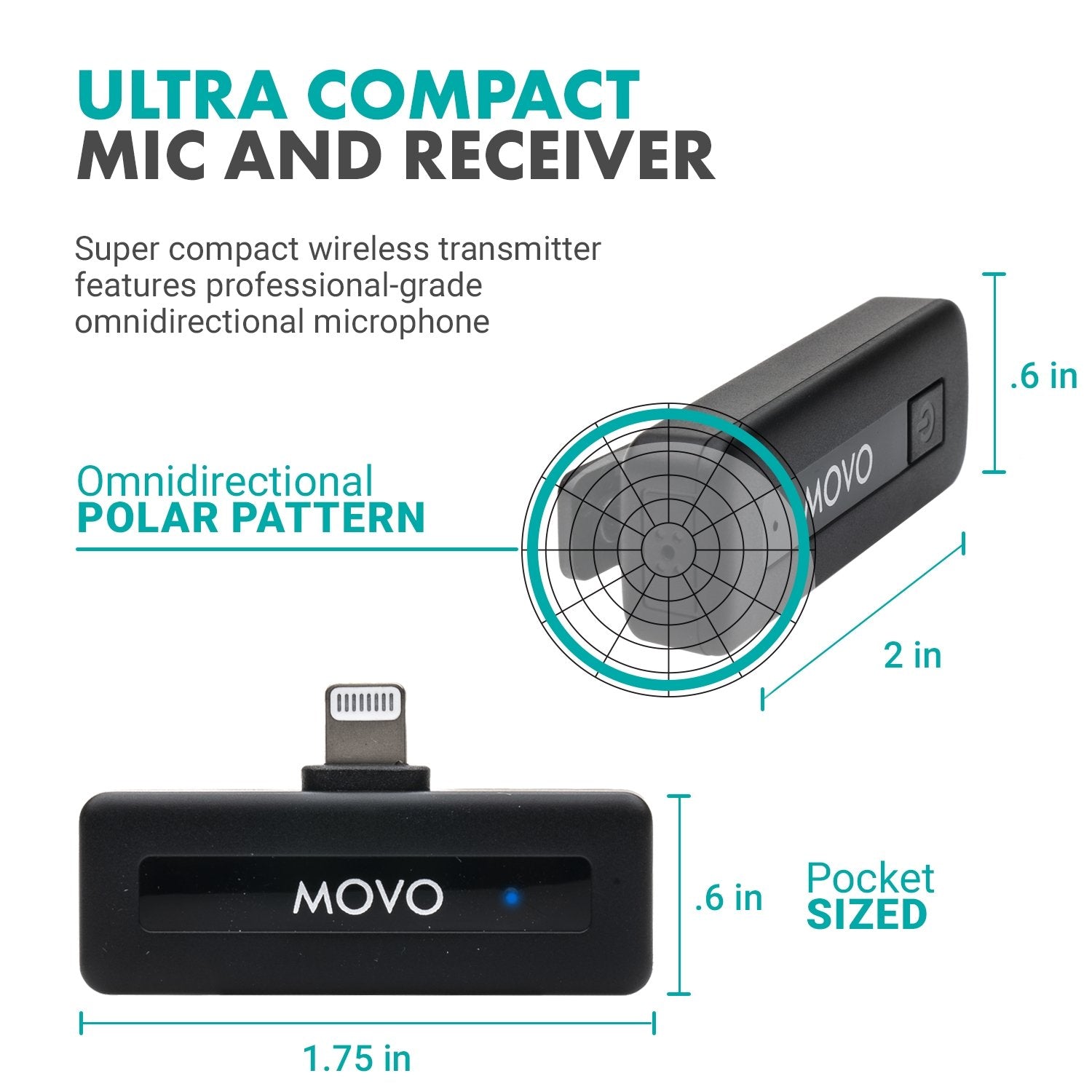 Movo - Wireless Mini DI | Compact Lavalier Microphone System | iPhone Compatible | Professional Audio Recording |  Wireless Lightning