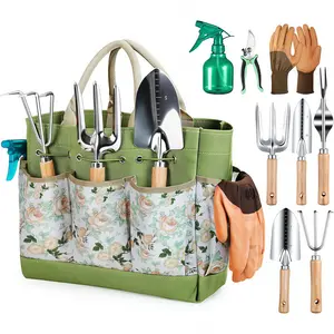 9-Piece Heavy-Duty Garden Tool Set with Stylish Organizer Bag – Rust-Resistant Hand Tools, Perfect Gardening Gift for Women