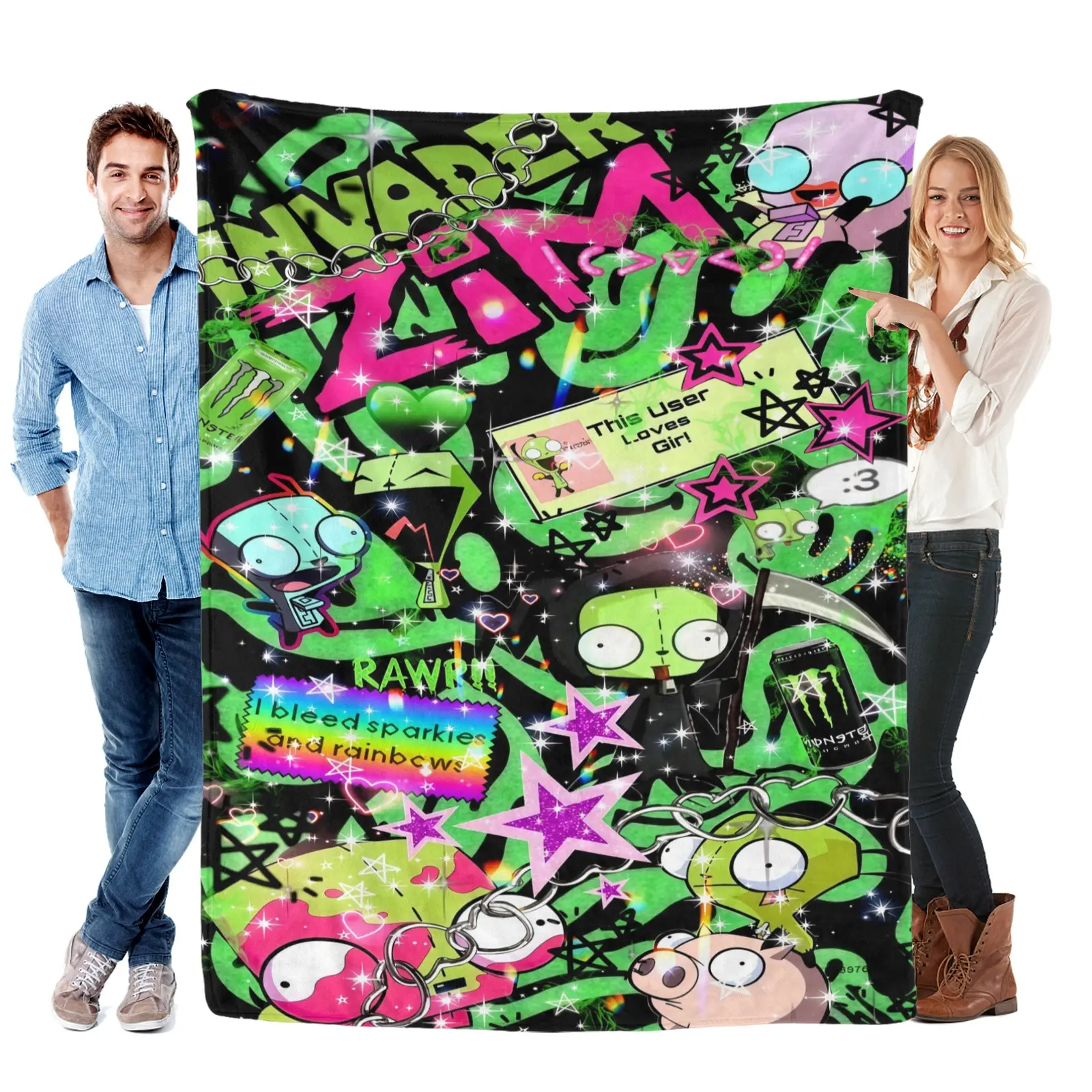 Invader Zim Gir Dib Robot Flannel Blanket Ultra Soft Plush Throw Blanket for Kids Teens Sci-Fi Cartoon Fans Bed Sofa Couch Dorm Car Bedroom Decor Birthday Gift Collectible Cartoon Blanket for Fans