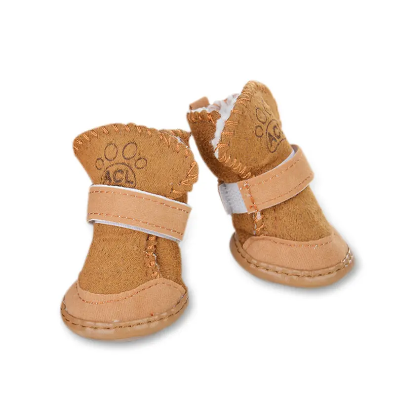 4 Pieces Fleece-Lined Thickened Pet Snow Boots Brown Polyester Universal Style Suitable for Small Medium Cats and Dogs Indoor Outdoor Wear Kitten Shoes Winter Clothing