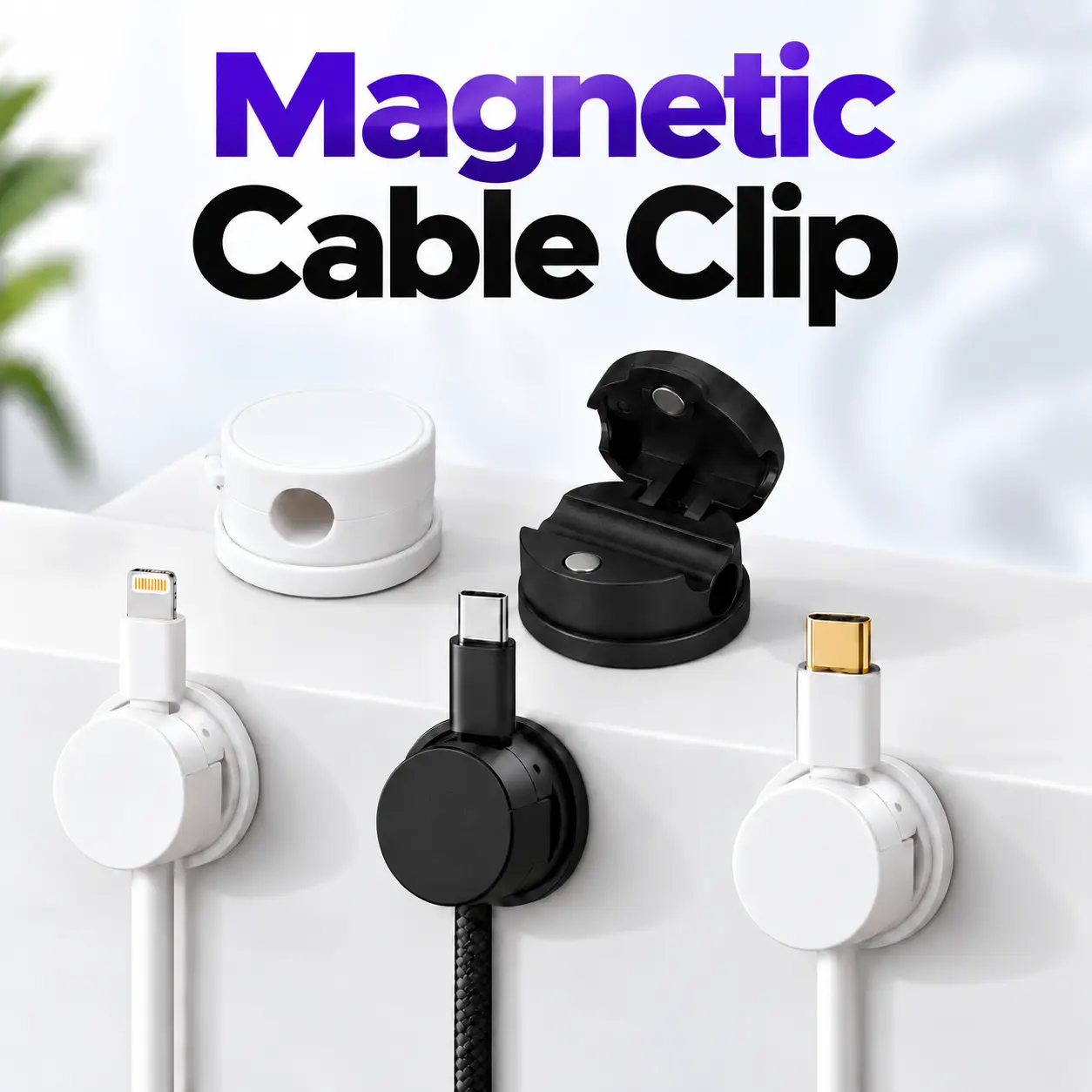 Magnetic Cable Clips, 5 or 10 PCS Rotating Adhesive Cord Organizers for Desk, Nightstand, Home Office & Car, Compact ABS Cable Holders for Charging Cords, Black & White Mixed Colors