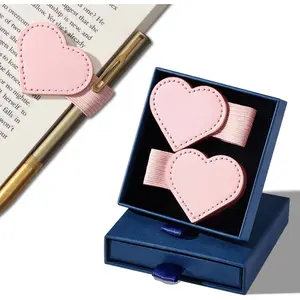 2PCS Magnetic Leather Bookmark,Heart-Shaped Magnetic Book Marks with Pen Holder Gift Box,Magnetic Book Mark,for Book Lovers, Men, Women, Teachers, Students, Book Accessories
