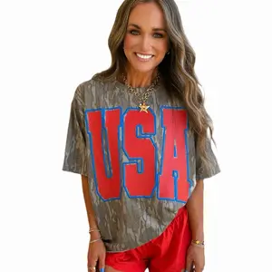 USA 4th of July Outlined USA Puff Print Memorial Day T-Shirt