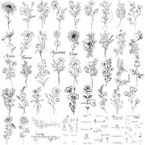 Waterproof Temporary Tattoo - 90 Sheets Realistic Fake Tattoos, 52 sheets Inspirational Words Tattoo stickers, 38sheets Wild Flower Floral Rose Sunflower Bouquet Body Stickers for Adult Women Men Kids