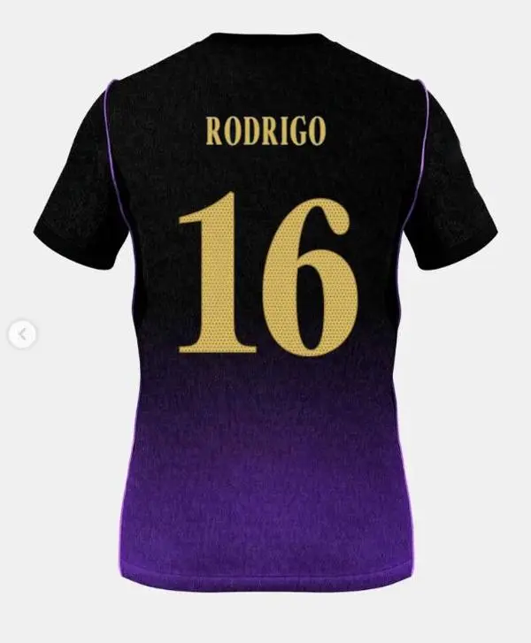 Rodrigo 16 Black Purple Soccer Jersey – Custom Player Name Number, Modern Football Look