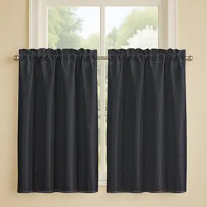 2pcs, BLACK Waffle Window Valance Curtain, Window, Rod Pocket, Semi-Blackout, Solid-color Curtains, Apartment Decor, Window Decor, Laundry Room Bedroom Living Room Home Decor, Kitchen Decor, W36"xH45"/ W91cmxH114cm