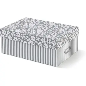 Soul & Lane Decorative Photo Storage Box with Lid, 11.7" * 7.7" * 4.5", Memory Box for Keepsakes, Floral Cardboard Picture Organizer for Mementos and Organization, Grey Cottage