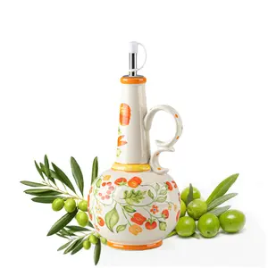 22 oz (650 ml) Ceramic Olive Oil Dispenser with Stainless Steel Spout, Pumpkin Garden Pattern Oil Vinegar Cruet with Handle, Leakproof Kitchen Oil Container for Cooking
