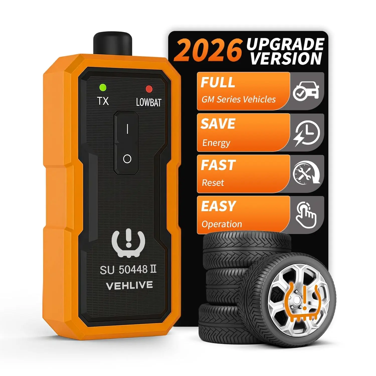 VEHLIVE TPMS Relearn Tool For GM Vehicles, SU50448 II TPMS Reset Tool for Tire Pressure Sensor | Relearns & Activates Car Wheels TPMS Sensor after Tire or Sensor Replacement & Cear Warning Light, Preprogramming Tool for Tire Pressure Monitoring System