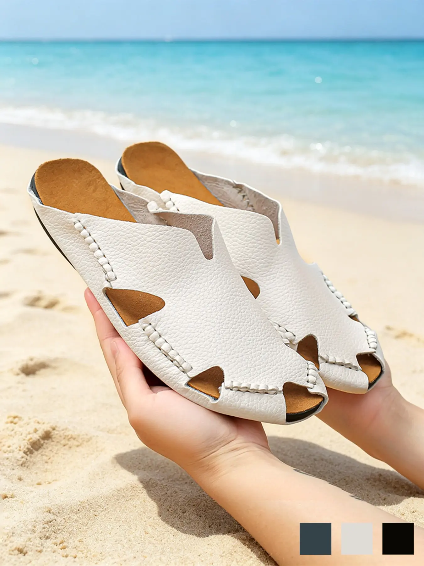 Men's Slippers Breathable Lightweight Handmade Slip-On Peep Toe Fisherman Sandals Mules Flat Casual Shoes Ethnic Style Summer Beach for Vacation Walking Big Size 11-12 Casual Slides