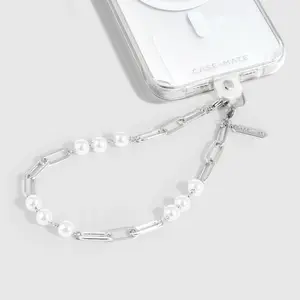 Silver Link Pearl Phone Charm