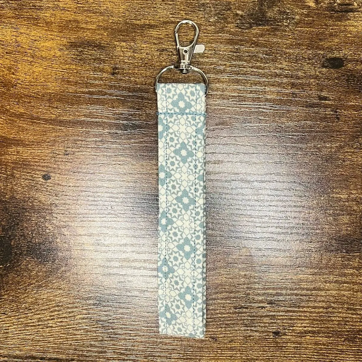 Turqoise Geometric Fabric Keychain Wristlet