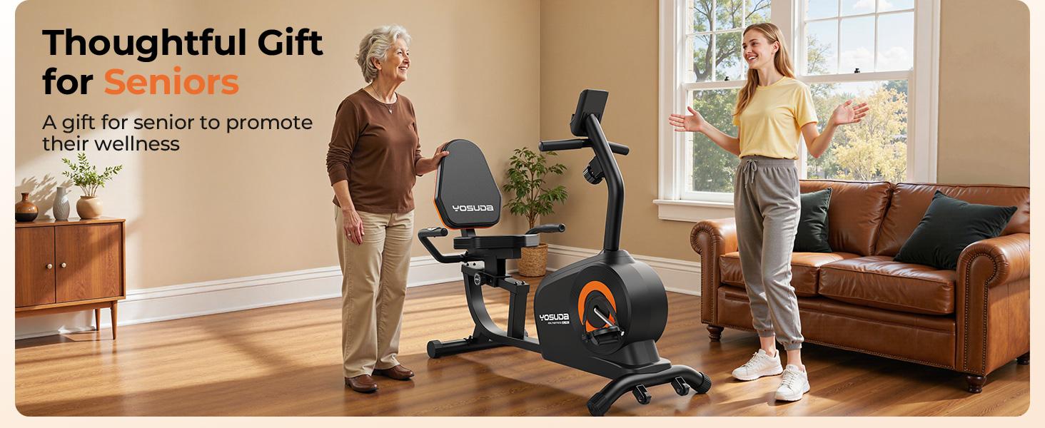 YOSUDA Recumbent Exercise Bike for Home，Magnetic Staionary Bike for Seniors/Adults with Adjustable Seat, 350LB Capacity, 16-level Resistance, LCD Monitor & Pulse Sensors