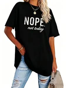 Women's Letter Print Round Neck Graphic Tee, Vintage Trendy Casual Drop Shoulder Half Sleeve T-shirt For Daily Wear, Ladies Summer Outfits