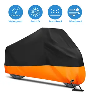 Universal All Weather Waterproof Motorcycle Cover,UV Rain Dust Wind Proof Cover With Lock Hole Elastic Band Buckle Storage Bag For Outdoor Motorbike Protection