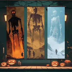 Christmas Hanging Banner, 3 Counts/set Scary Skeleton Giant Poster, Rave Party Skeleton Decoration, Wall Decor Posters, Living Room Decoration, Halloween