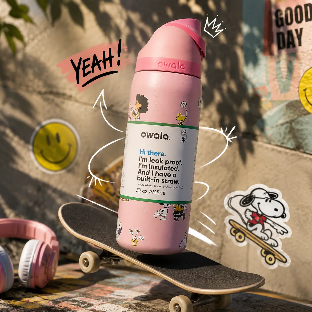 Owala FreeSip 32oz Pink Water Bottle Pastel Pink Leakproof Insulated Stainless Steel Built In Straw BPA Free Double Wall Vacuum Wide Mouth Sports Gym Travel Hiking Reusable Hydration Bottle