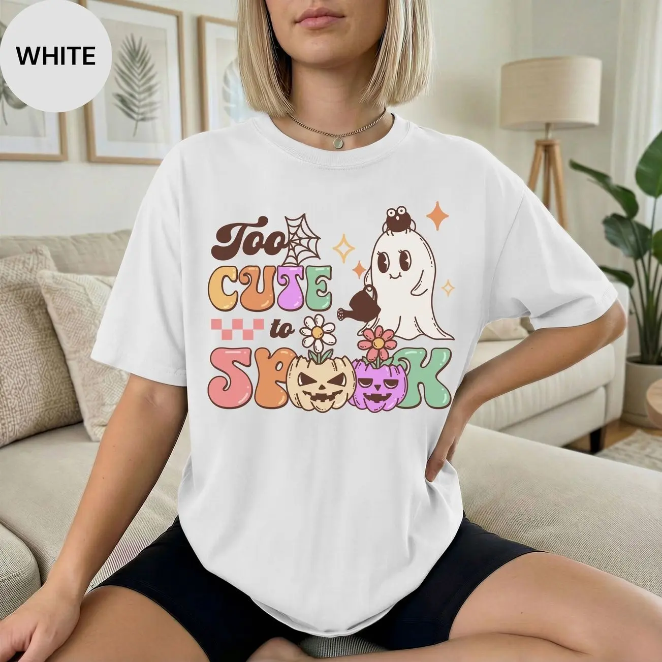 Comfort Colors Too Cute to Spook T-Shirt, Cute Halloween Ghost Graphic Tee, Spooky Season Fall Pumpkin Shirt, Trendy Autumn Spooky Outfit, Spooky Teacher Classroom Apparel, Retro Spooky Halloween Party Top, Cute Ghost Gift for Women & Men
