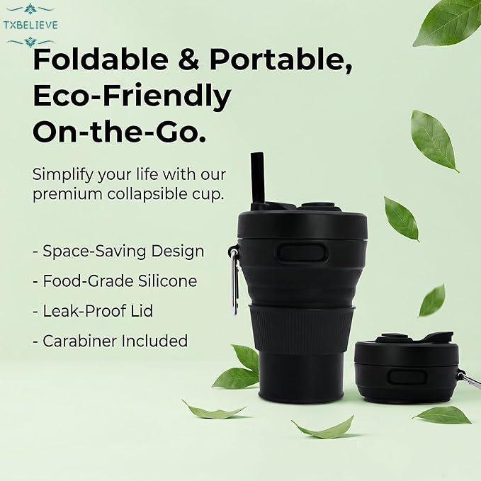 Silicone Coffee Mug Collapsible Cups for Camping Folding Travel with Straw Reusable Portable Drinking Cups Outdoor Hiking 450ml (Green-450ml, 1) Silicone Coffee Mug Collapsible Cups for Camping Folding Travel with Straw Reusable Portable Drinking Cups Outdoor Hiking 450ml (Green-450ml, 1)