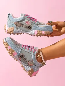 Women's Thick Sole Rubber Height Increasing Dad Shoes, Handmade Embellished Fashion Luxury Casual Women's Shoes, Unique Design Comfortable Sneakers, Trainer
