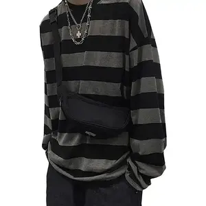 Striped Crewneck Long-sleeve T-shirt Alt Pullover Emo Shirt Punk Harajuku Streetwear