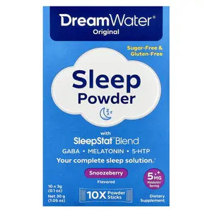 Dream Water Original Sleep Powder with SleepStat™ Blend, Snoozeberry, 10 Stick Packs, 0.1 oz (3 g) Each