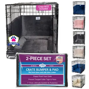 Pet Dreams Dog Crate Bumper & Mat Set- Comfy Liner & Dog Tail Protector for Inside Crate, fits iCrate Cages 18, 24, 30, 36, 42, 48 Inches