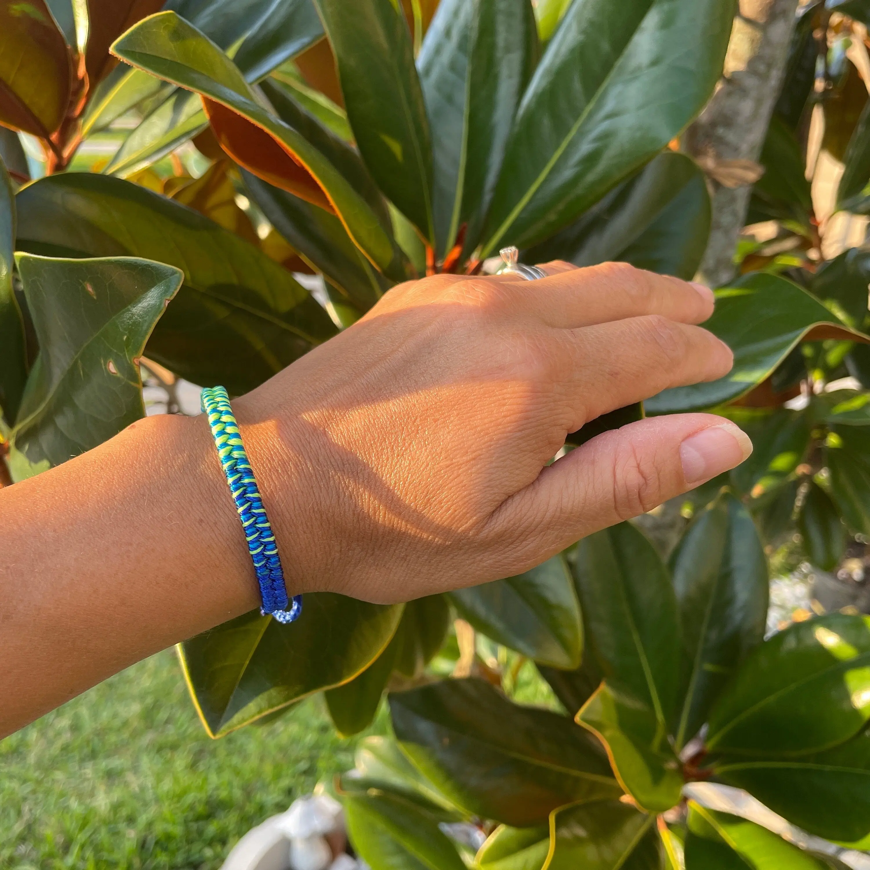 Boho Friendship Bracelet, Geometric Cotton Blend, Handcrafted by Peruvian Artisans, Unisex Adjustable Fit, Light Green & Blue, Boho Style