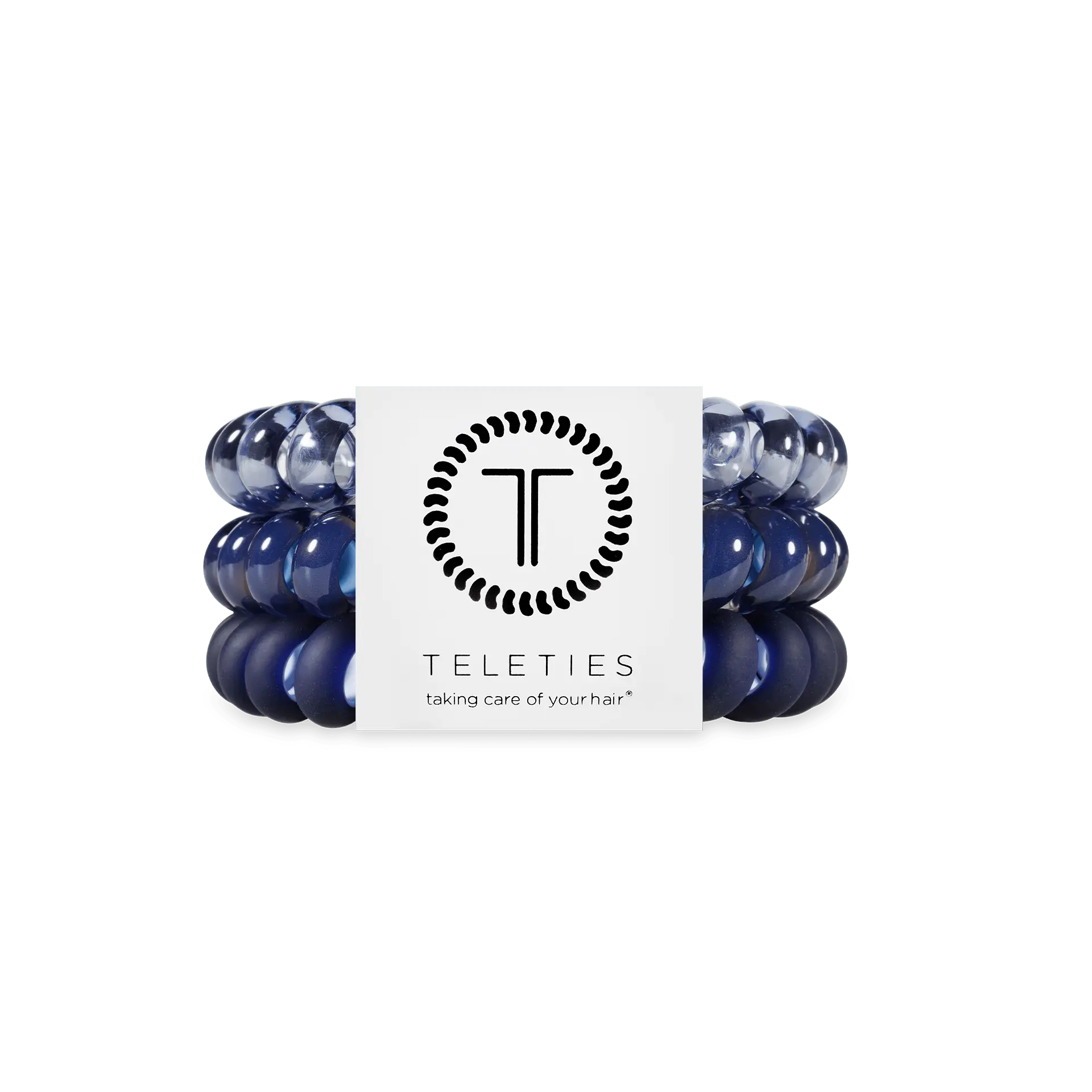 TELETIES - Nightfall Navy Large Hair Ties - Strong Grip No Rip Design Waterproof Wrist Bracelet - Gentle on Hair - Pack of Three
