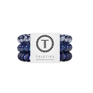 TELETIES - Nightfall Navy Large Hair Ties - Strong Grip No Rip Design Waterproof Wrist Bracelet - Gentle on Hair - Pack of Three